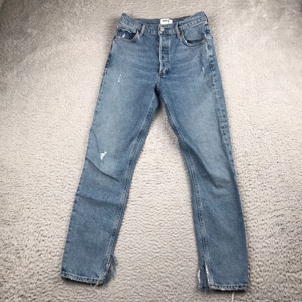 AGOLDE Nico Jeans Womens 25 (26x25) Button Fly High Rise Slim Cropped Distressed